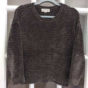 Women's XS Pink Rose Chenille Dark Green Sweater Soft Cozy Fall Winter